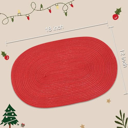 Placemats Set of 6, Woven Oval Braided Dining Table Mats(Red Shine) - color: Red Shine, size: 6 pcs