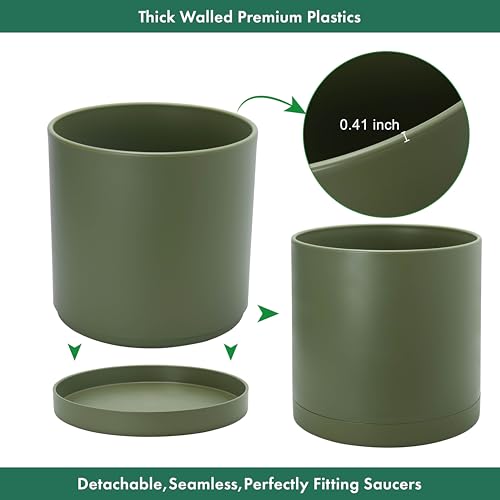 D'vine Dev Plastic Planter Pot with Saucer, 14 in, Olive, 74-X-I-4 - color: Olive, size: 14 Inch