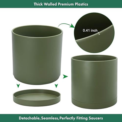 D'vine Dev Plastic Planter Pot with Saucer, 14 in, Olive, 74-X-I-4 - color: Olive, size: 14 Inch