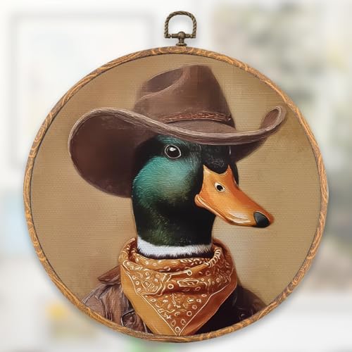 XFN Vintage Western Cowboy Duck Round Wall Art Decor, Retro Duck Art Prints - color: Duck