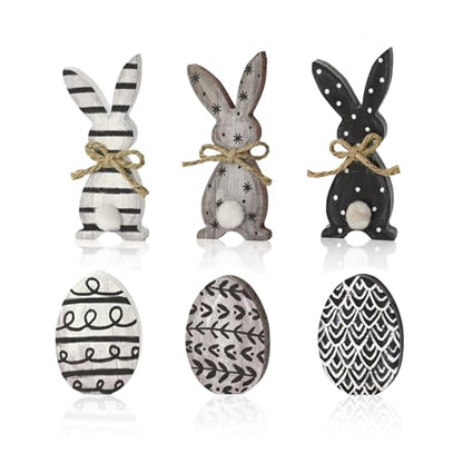 Smile Wooden Easter Block Decor Set - 6-Piece Rustic Bunny & Egg Design Tabletop Blocks, Farmhouse Style Shelf Accents for Spring Holiday Home Decoration