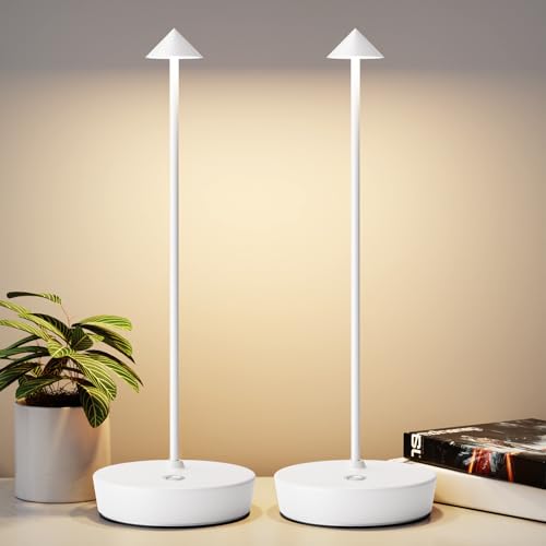 2Pack Rechargeable Cordless Table Lamp, Portable Powered LED Battery 6000mAh Metal USB Desk Lamp, 3 Levels Brightness Light for Restaurants Outdoor (2pack White) - color: 2pack White