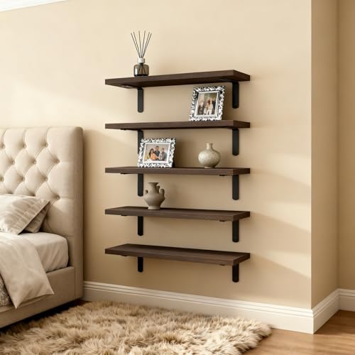 16.5 Inch Floating Shelves for Wall, Farmhouse Rustic Wall Shelves for Bedroom, Bathroom Storage, Living Room & Kitchen Decorative Shelves (Brown) - color: Brown