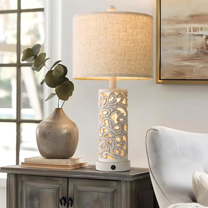 OYEARS 22'' Table Lamp Set of 2 for Living Room,Farmhouse Lamp for Bedroom - color: Farmhouse White