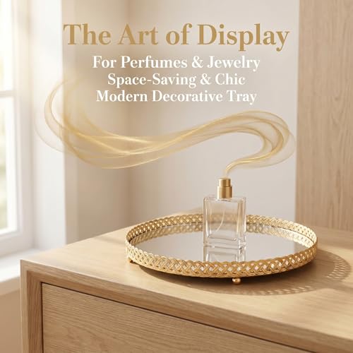 Gold Mirror Tray Round Vanity Organizer for Perfume Jewelry Home Decor