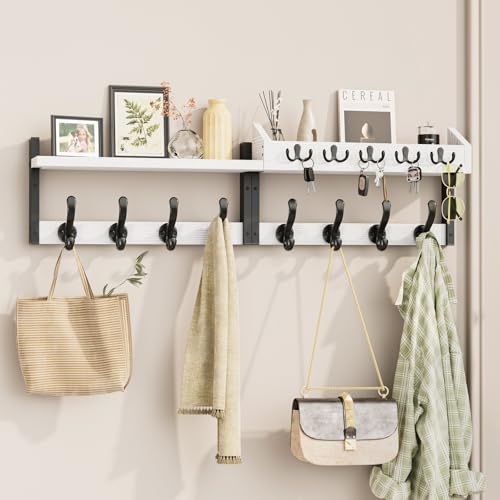 Evermagin 35" Coat Rack Wall Mount with Shelf for Entryway, White - color: White, size: 35 inch