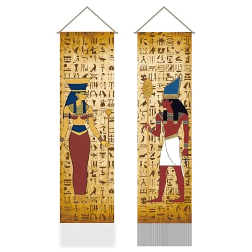 AHANDMAKER 2Pcs Egypt Hieroglyphic Tapestry, Ancient Egypt Hieroglyphic Vertical Wall Hanging, Egypt Theme Tassel Wall Tapestries Mystic Aesthetic Tapestry for Bedroom Living Room(45.7x13 Inch) - color: Egyptian