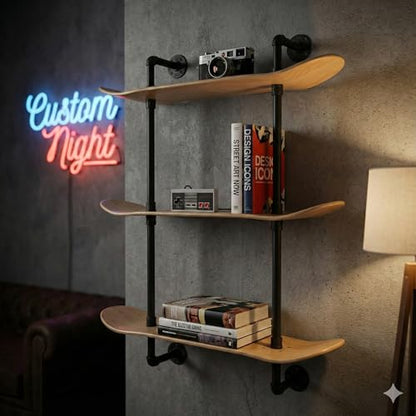 Industrial Pipe Floating Shelf, 3 Tier, Skateboard Decks, Easy Assembly - size: 3 Tier Shelf