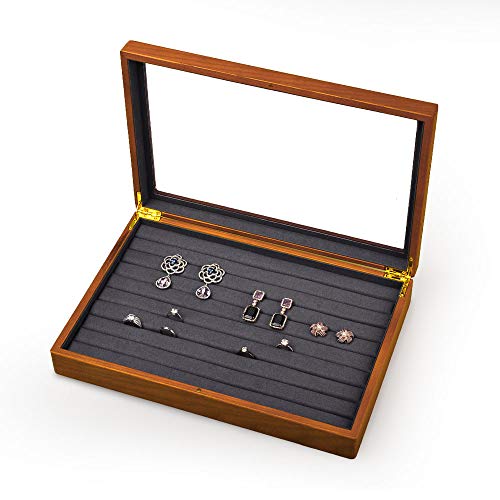Oirlv Wood Jewelry Box Rings Earrings Acrylic Lid - size: Grey Ring/Earring Box
