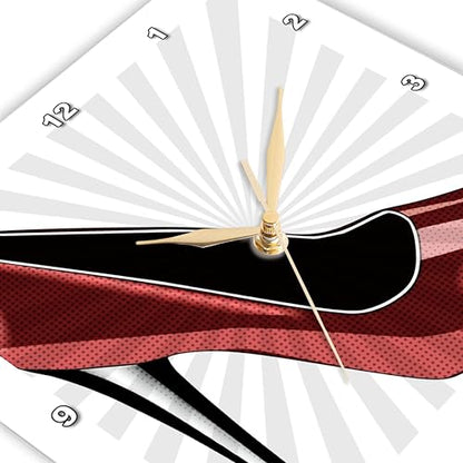 3dRose Wall Clock Silent - 13 inch - Dotted Red High Heel - Fashion - Shoes - Art - PS Creations