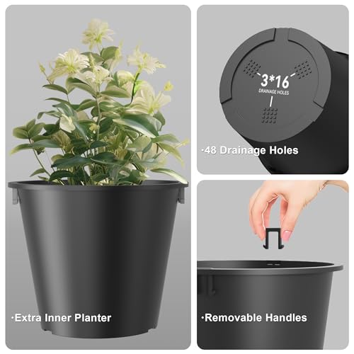 Kante Set of 2 Black Plastic Round Planters 23" Tall Home & Outdoor - color: Black, size: 23" H
