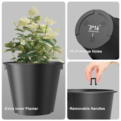 Kante 2-Pack All-Weather 13" H Round Tapered Black Plastic Planters - color: Brunish Black, size: 13" H