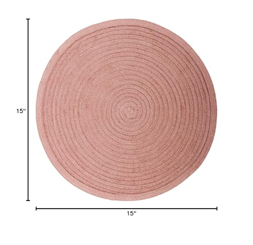 Eden Woven Braided Velvet Table Placemats 15 Inches Round Set of 6 Non-Slip Dining & Kitchen Table Mats Dusty Rose - color: Dusty Rose