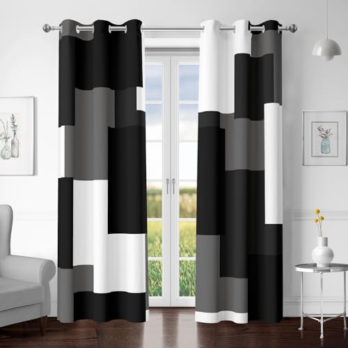 Tyrot Black White Grey Blackout Curtains for Bedroom Living Room 96 inch - color: Grey, size: 42"W x 96"L (Pack of 2)