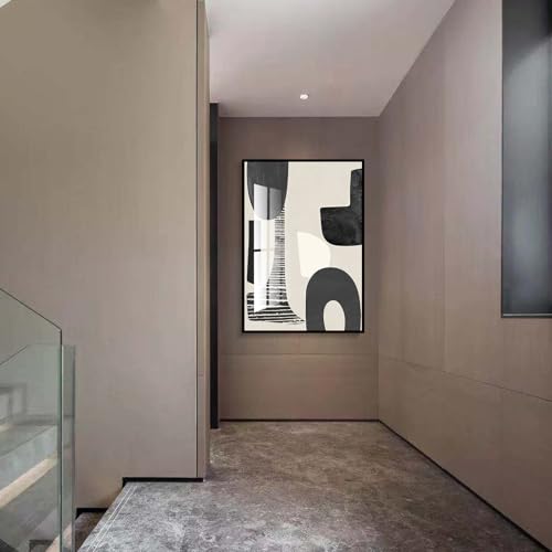 QKF 3Pcs Black White Abstract Crystal Geometric Framed Canvas Wall Art Set - color: Black and white, size: 24" X 32" X 3 pieces