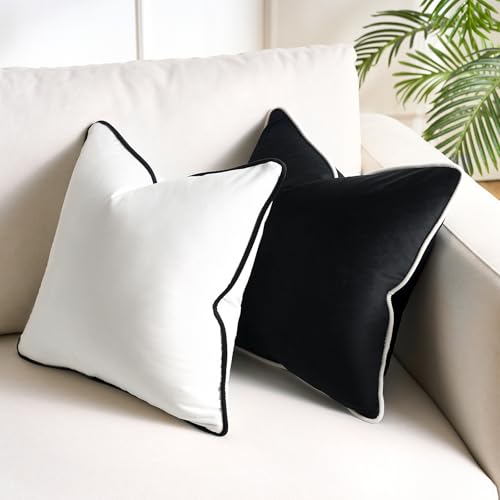 Black and White Pillow Covers for Couch Throw Pillows 18x18 Black and White Decorative Cushion Covers Accent Home Decor Sofa Modern Decorative Neutral Velvet Cases for Bed Bedroom Living Room Set of 2 - color: Black White, size: 18" x 18" (Pack of 2)