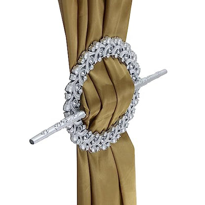 2 Pack Silver Curtain Tiebacks Round Drapery Holdbacks, 20 Crystals - style: 20 Crystals Silver
