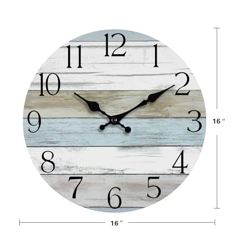 16 Inch Wall Clock, Silent Battery Operated Analog Clock, Blue - color: A-blue White Brown, size: 16"