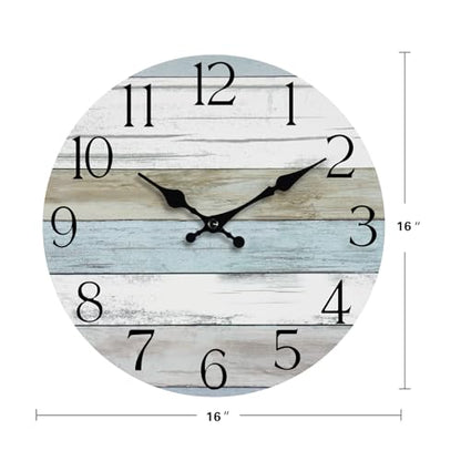 16 Inch Wall Clock, Silent Battery Operated Analog Clock, Blue - color: A-blue White Brown, size: 16"