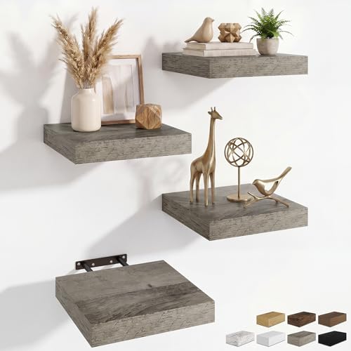RICHFOCUS 8Inch Square Floating Shelves for Wall 4Pack|Grey - color: Grey, size: 8"L x 8"D, Set of 4