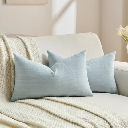 FUTEI Pack of 2 Chenille Striped Throw Pillow Covers 12x20 Inch,Grey Blue - color: Grey Blue, size: 20" x 12" (Pack of 2)