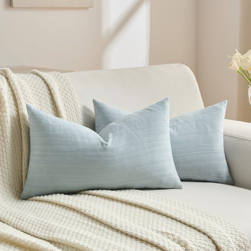 FUTEI Pack of 2 Chenille Striped Throw Pillow Covers 12x20 Inch,Grey Blue - color: Grey Blue, size: 20" x 12" (Pack of 2)