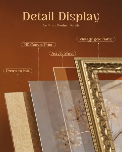 VIYYIEA Gold Frame Botanical Wall Art, Wildflower Canvas Print 11x14 Inch - color: Dried pear flowers