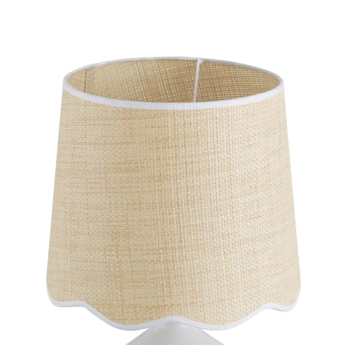 21"H Ceramic White Table Lamp with Beige Faux Rattan Drum Shade - color: Ceramic White