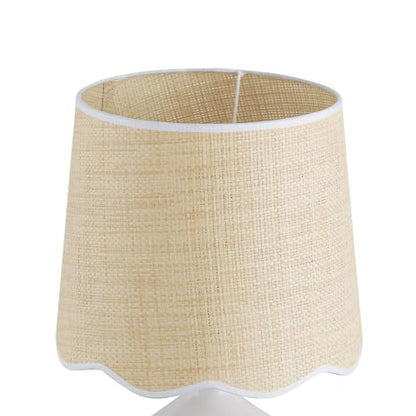 21"H Ceramic White Table Lamp with Beige Faux Rattan Drum Shade - color: Ceramic White