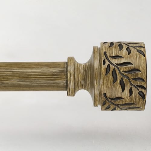 Boho Wood Curtain Rods for Windows 32 to 120 Inch, 1" Adjustable Heavy Duty Window Curtain Rod with Imitation Wooden Grain Leaf Finials, Farmhouse Drapery Rods, Size 32"-120", Dark Weathered Wood - color: Dark Weathered Wood, size: 32" to 120"