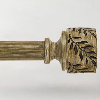 Boho Wood Curtain Rods for Windows 32 to 120 Inch, 1" Adjustable Heavy Duty Window Curtain Rod with Imitation Wooden Grain Leaf Finials, Farmhouse Drapery Rods, Size 32"-120", Dark Weathered Wood - color: Dark Weathered Wood, size: 32" to 120"