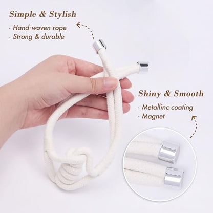NICEEC 2 Pack Natural Cotton Rope Curtain Tiebacks Elegant Boho Style Magnetic Drape Tie Backs Soft Hand-Woven Rope Curtain Holdbacks for Home & Office Drapery (Cotton knot-03) - color: Cotton Knot-03, size: 2 Pack