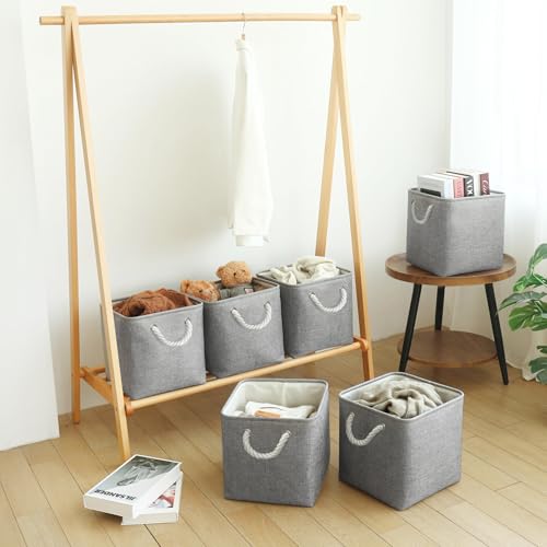 FinishingBo 11 inch Cube Storage Bin with Handles 6 Pack - color: Gray-6 Pack