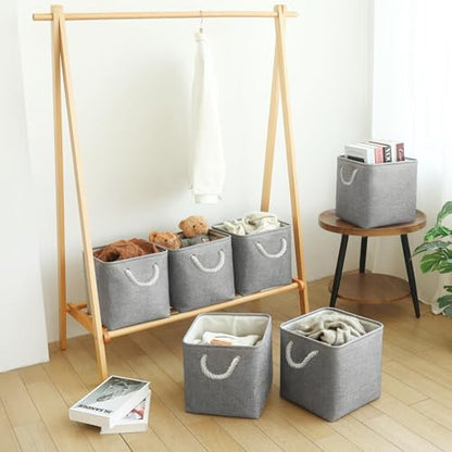 FinishingBo 11 inch Cube Storage Bin with Handles 6 Pack - color: Gray-6 Pack