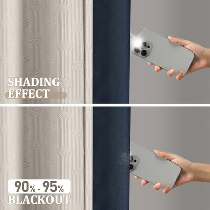 Beige Boho Blackout Curtains 2 Panels for Bedroom 52W*90L - color: Beige, size: 52"W x 90"L (Pack of 2)