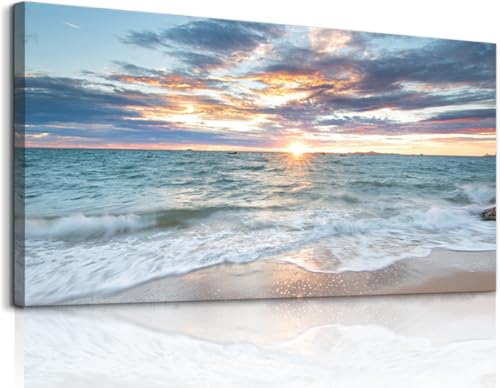 Yxbhhym-Large Coastal Wall Decor Beach Sunset Wall Art Ocean Room Decor Picture Seascape Canvas Prints Poster Waves Sea Artwork for Walls Landscape Painting Bedroom Living Room Office Decorations - color: Bocean, size: 60"L x 30"W