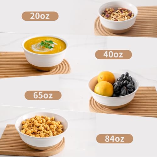 HASENSE Ceramic Serving Bowls Set of 4, 2.1/1.5/1.0/0.5 Qt White & Terracotta Stoneware Mixing Bowls, Farmhouse Bowls for Cooking, Prepping, Salad & Soup, Dishwasher & Microwave Safe, Serving Dishes - color: White, size: 84+65+40+20 oz