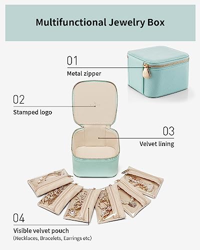 VLANDO Travel Jewelry Organizer with Clear 6 Velvet Bags,Lake Blue - color: 6PCS-Lake Blue