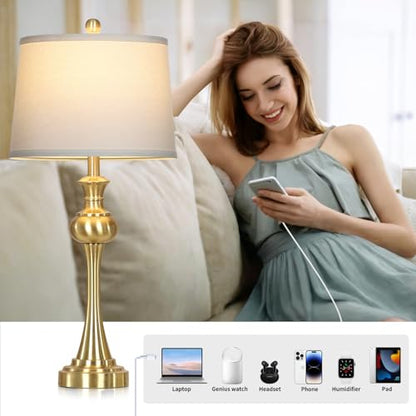 Cinyirong 28.75" Gold Table Lamps Modern 3-Way Touch Control Dimmable Bedside Lamp with USB A+C Ports & AC Outlets for Living Room Bedroom Nightstand Lamp (Bulb Included) - color: 1Pack-Gold