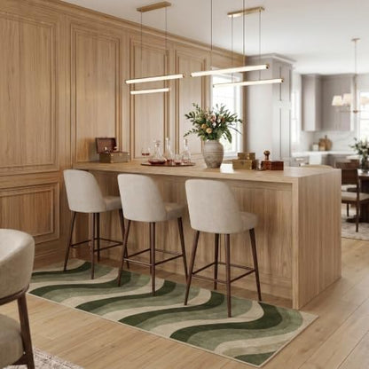 2X6 Olive Green and Beige Abstract Wave Area Rug for Living Room - color: Olive Green/Beige, size: 2' x 6' (Rectangular)