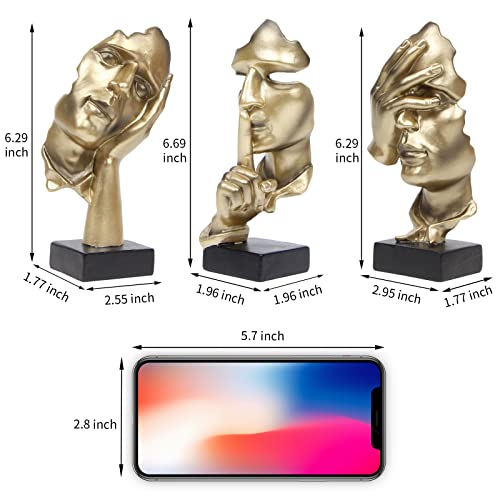 prosfalt 3 Pcs Thinker Statue, Silence is Gold Abstract Art Figurine - color: 3 Pcs Gold