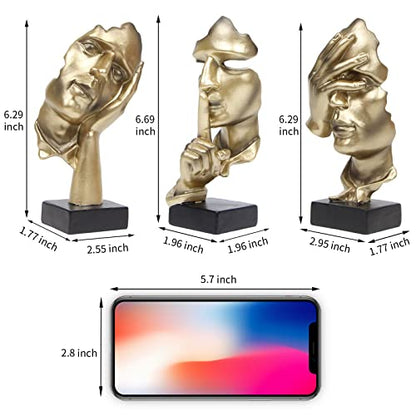 prosfalt 3 Pcs Thinker Statue, Silence is Gold Abstract Art Figurine - color: 3 Pcs Gold