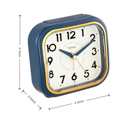 Tinload 4.3" Vintage Retro Analog Alarm Clock, Super Silent Non Ticking Clock with Manual Light, Snooze, Battery Operated, Simply Design, for Living Room, Bedroom, Bedside, Desk(Blue-V2) - style: Blue-Gold