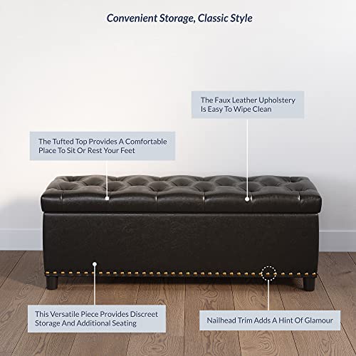 BELLEZE Storage Ottoman, Tufted Ottoman with Close Hinge, Foot Rest for Living Room (Dark Brown, 47 inch) - color: Dark Brown