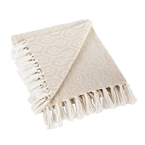 DII Modern Cotton Geometric Blanket Throw with Fringe for Chair, Couch, Picnic, Camping, Beach, & Keep Cozy with Everyday Use, 50x60, Off-White - color: Off-white, size: 50x60"