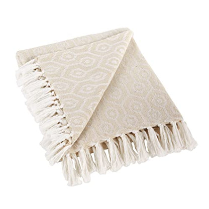 DII Modern Cotton Geometric Blanket Throw with Fringe for Chair, Couch, Picnic, Camping, Beach, & Keep Cozy with Everyday Use, 50x60, Off-White - color: Off-white, size: 50x60"