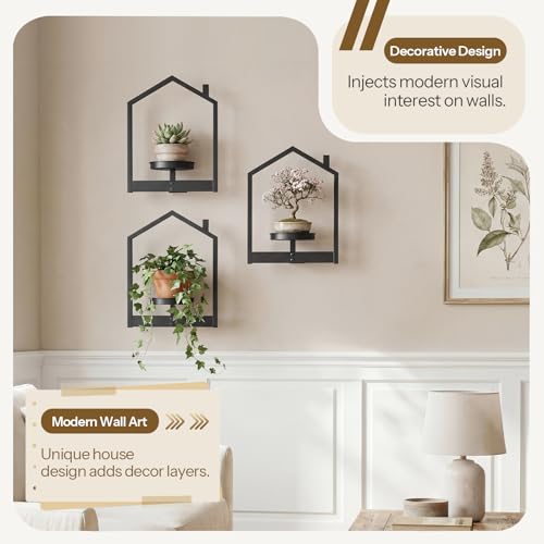 HOOBRO Metal Floating Shelves 3 Pack, Wall Plant Holder Shelf