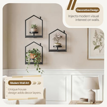 HOOBRO Metal Floating Shelves 3 Pack, Wall Plant Holder Shelf