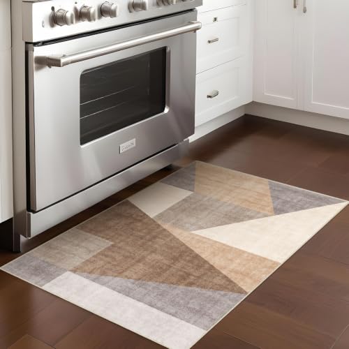 2x3 Washable Geometric Area Rug - Non-Slip Entryway Throw Rugs Tan Beige - color: Tan Beige, size: 2' x 3' (Rectangular)