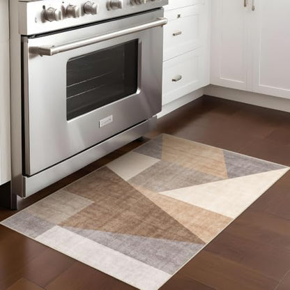 2x3 Washable Geometric Area Rug - Non-Slip Entryway Throw Rugs Tan Beige - color: Tan Beige, size: 2' x 3' (Rectangular)